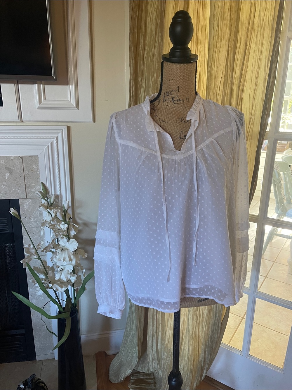 LOFT White Swiss Dot Peasant Blouse, size S, EUC